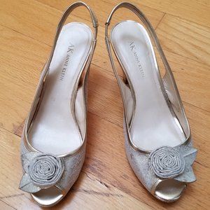 Anne Klein Gold Heels Slingback Open Toe size 8